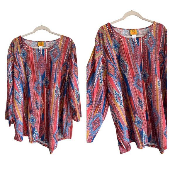 NWT Ruby Rd. Women's Mirror Sequin Neck Line Print Sublimation Top Blouse SZ 4X - Picture 1 of 7